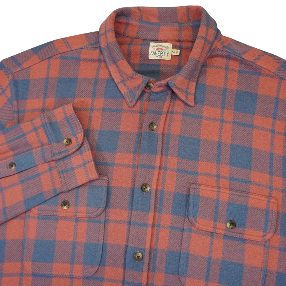 Faherty Legend Sweater Shirt Flannel Mens XXL Red Blue Check Plaid Button Up